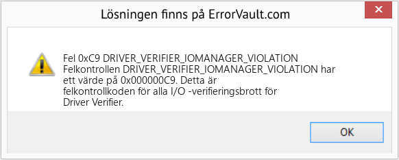 Fix DRIVER_VERIFIER_IOMANAGER_VIOLATION (Error Fel 0xC9)