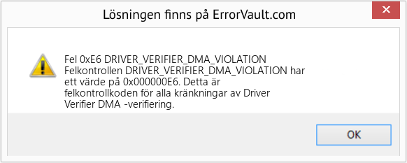 Fix DRIVER_VERIFIER_DMA_VIOLATION (Error Fel 0xE6)