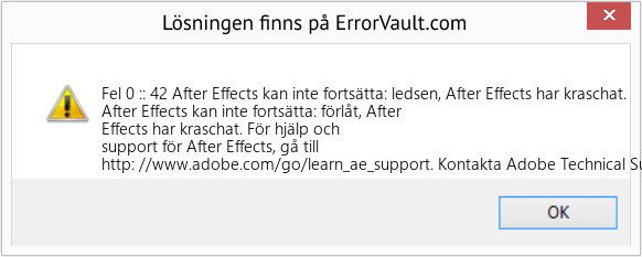 Fix After Effects kan inte fortsätta: ledsen, After Effects har kraschat. (Error Fel 0 :: 42)