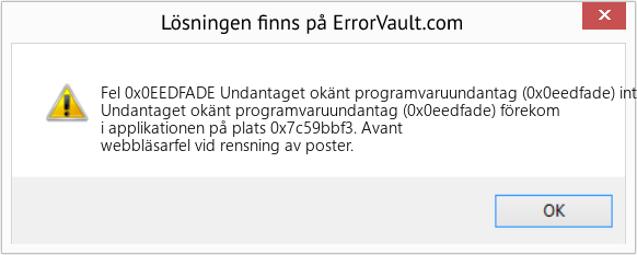 Fix Undantaget okänt programvaruundantag (0x0eedfade) inträffade i applikationen på plats 0x7c59bbf3 (Error Fel 0x0EEDFADE)