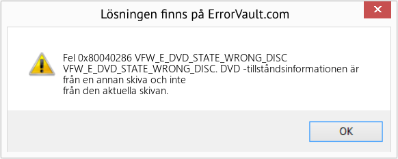 Fix VFW_E_DVD_STATE_WRONG_DISC (Error Fel 0x80040286)