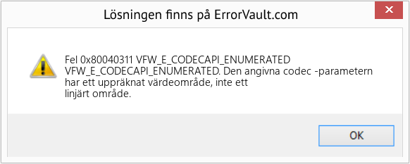 Fix VFW_E_CODECAPI_ENUMERATED (Error Fel 0x80040311)