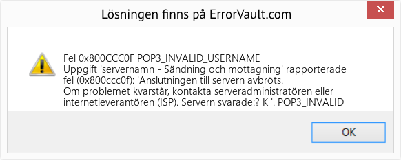 Fix POP3_INVALID_USERNAME (Error Fel 0x800CCC0F)