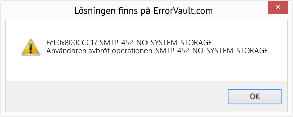 Download Error <?php echo $number; ?> (SMTP_452_NO_SYSTEM_STORAGE) Repair Tool Fix SMTP_452_NO_SYSTEM_STORAGE (Error Fel 0x800CCC17)