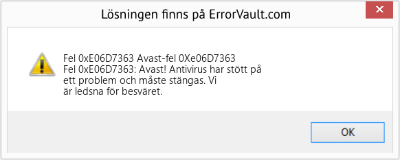 Fix Avast-fel 0Xe06D7363 (Error Fel 0xE06D7363)