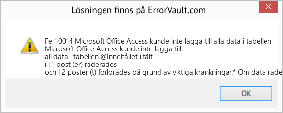 Fix Microsoft Office Access kunde inte lägga till alla data i tabellen (Error Fel 10014)