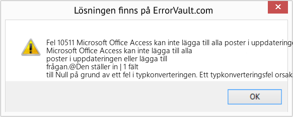 Fix Microsoft Office Access kan inte lägga till alla poster i uppdateringen eller lägga till frågan (Error Fel 10511)