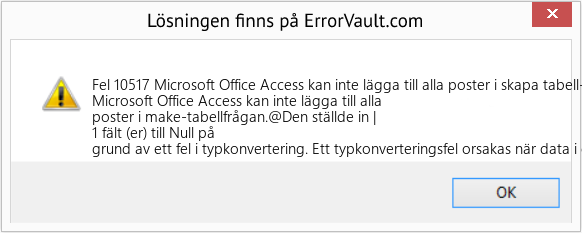 Fix Microsoft Office Access kan inte lägga till alla poster i skapa tabell-frågan (Error Fel 10517)