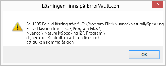 Fix Fel vid läsning från fil C: \Program Files\Nuance\NaturallySpeaking12\Program\dgnee.exe (Error Fel 1305)