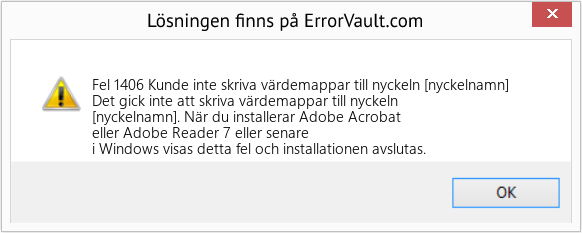 Fix Kunde inte skriva värdemappar till nyckeln [nyckelnamn] (Error Fel 1406)