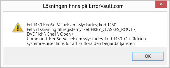 Download Error <?php echo $number; ?> (RegSetValueEx misslyckades; kod 1450) Repair Tool Fix RegSetValueEx misslyckades; kod 1450 (Error Fel 1450)