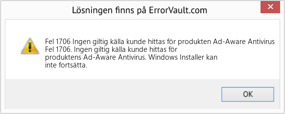 Fix Ingen giltig källa kunde hittas för produkten Ad-Aware Antivirus (Error Fel 1706)