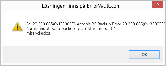 Fix Acronis PC Backup Error 20 250 685(0x135003D) (Error Fel 20 250 685(0x135003D))