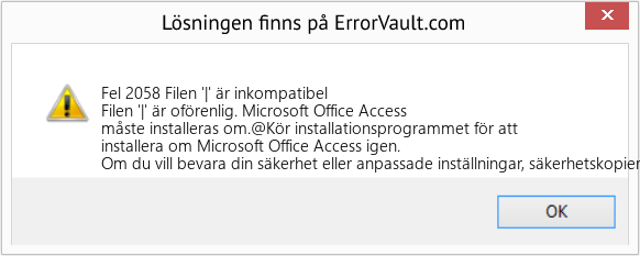 Fix Filen '|' är inkompatibel (Error Fel 2058)