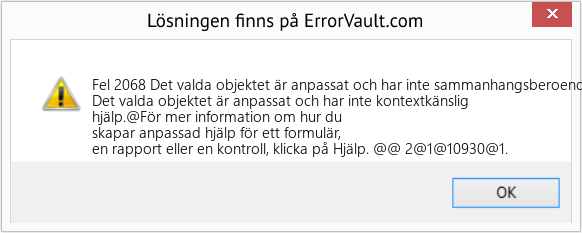 Download Error <?php echo $number; ?> (Det valda objektet är anpassat och har inte sammanhangsberoende hjälp) Repair Tool Fix Det valda objektet är anpassat och har inte sammanhangsberoende hjälp (Error Fel 2068)
