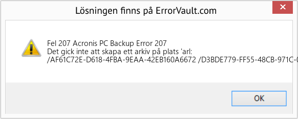 Fix Acronis PC Backup Error 207 (Error Fel 207)