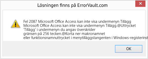 Fix Microsoft Office Access kan inte visa undermenyn Tillägg (Error Fel 2087)