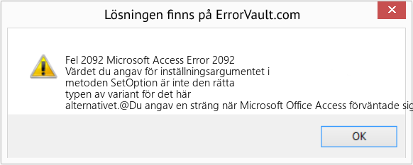 Fix Microsoft Access Error 2092 (Error Fel 2092)
