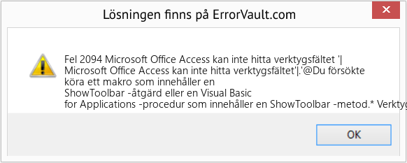 Fix Microsoft Office Access kan inte hitta verktygsfältet '| (Error Fel 2094)