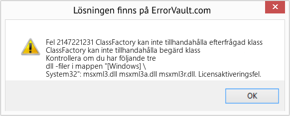 Fix ClassFactory kan inte tillhandahålla efterfrågad klass (Error Fel 2147221231)