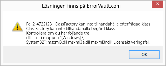 Download Error <?php echo $number; ?> (ClassFactory kan inte tillhandahålla efterfrågad klass) Repair Tool Fix ClassFactory kan inte tillhandahålla efterfrågad klass (Error Fel 2147221231)