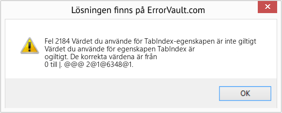 Fix Värdet du använde för TabIndex-egenskapen är inte giltigt (Error Fel 2184)