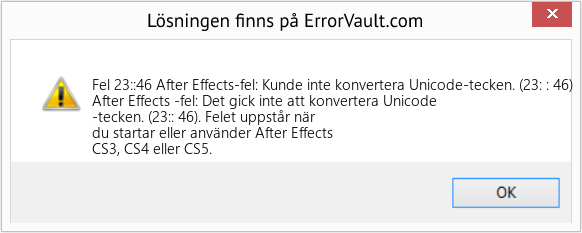 Fix After Effects-fel: Kunde inte konvertera Unicode-tecken. (23: : 46) (Error Fel 23::46)
