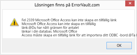 Download Error <?php echo $number; ?> (Microsoft Office Access kan inte skapa en tillfällig länk) Repair Tool Fix Microsoft Office Access kan inte skapa en tillfällig länk (Error Fel 2339)