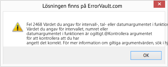 Fix Värdet du angav för intervall-, tal- eller datumargumentet i funktionen är ogiltigt (Error Fel 2468)