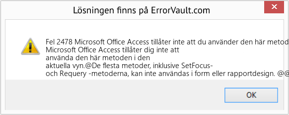 Fix Microsoft Office Access tillåter inte att du använder den här metoden i den aktuella vyn (Error Fel 2478)
