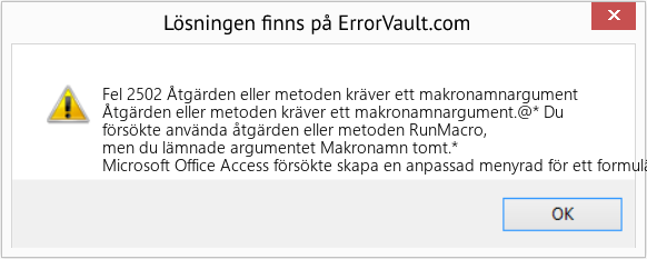 Fix Åtgärden eller metoden kräver ett makronamnargument (Error Fel 2502)