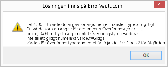 Fix Ett värde du angav för argumentet Transfer Type är ogiltigt (Error Fel 2506)