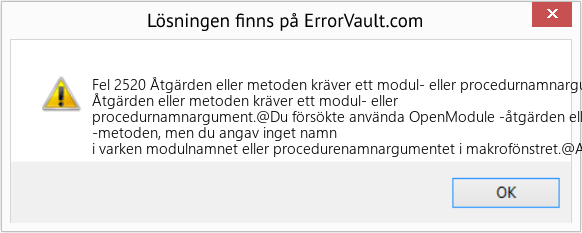 Download Error <?php echo $number; ?> (Åtgärden eller metoden kräver ett modul- eller procedurnamnargument) Repair Tool Fix Åtgärden eller metoden kräver ett modul- eller procedurnamnargument (Error Fel 2520)