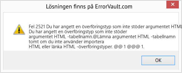 Fix Du har angett en överföringstyp som inte stöder argumentet HTML-tabellnamn (Error Fel 2521)