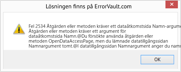 Fix Åtgärden eller metoden kräver ett dataåtkomstsida Namn-argument (Error Fel 2534)