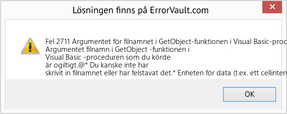 Fix Argumentet för filnamnet i GetObject-funktionen i Visual Basic-proceduren du körde är ogiltigt (Error Fel 2711)