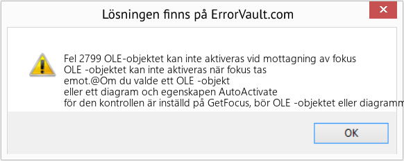 Fix OLE-objektet kan inte aktiveras vid mottagning av fokus (Error Fel 2799)