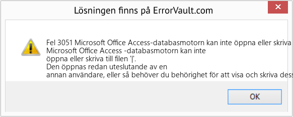 Download Error <?php echo $number; ?> (Microsoft Office Access-databasmotorn kan inte öppna eller skriva till filen '|') Repair Tool Fix Microsoft Office Access-databasmotorn kan inte öppna eller skriva till filen '|' (Error Fel 3051)