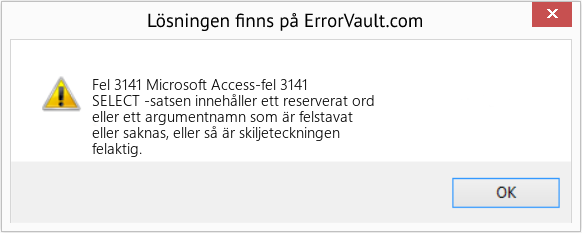 Fix Microsoft Access-fel 3141 (Error Fel 3141)