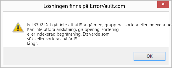 Fix Det går inte att utföra gå med, gruppera, sortera eller indexera begränsningar (Error Fel 3392)