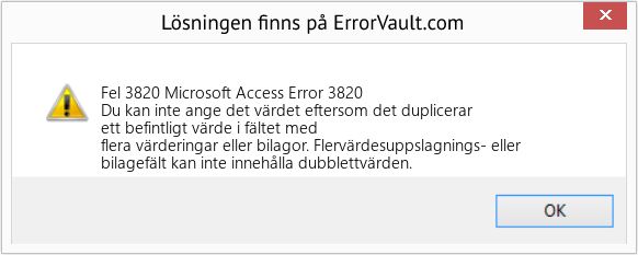 Fix Microsoft Access Error 3820 (Error Fel 3820)
