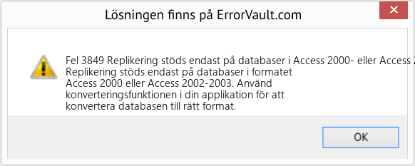Download Error <?php echo $number; ?> (Replikering stöds endast på databaser i Access 2000- eller Access 2002-2003-format) Repair Tool Fix Replikering stöds endast på databaser i Access 2000- eller Access 2002-2003-format (Error Fel 3849)