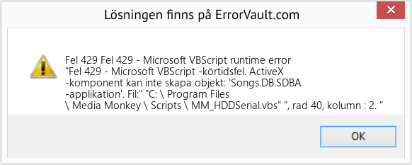 Fix Fel 429 - Microsoft VBScript runtime error (Error Fel 429)