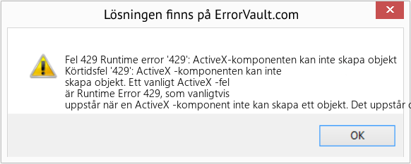 Fix Runtime error '429': ActiveX-komponenten kan inte skapa objekt (Error Fel 429)