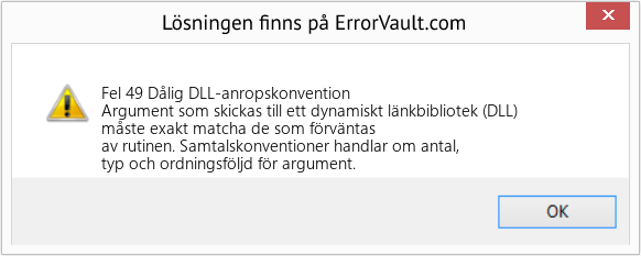 Download Error <?php echo $number; ?> (Dålig DLL-anropskonvention) Repair Tool Fix Dålig DLL-anropskonvention (Error Fel 49)