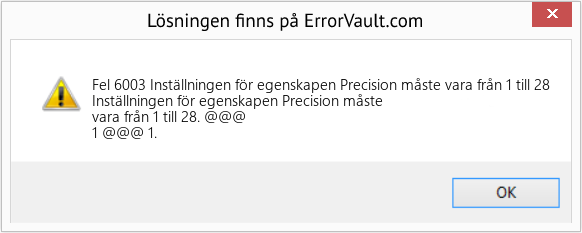 Fix Inställningen för egenskapen Precision måste vara från 1 till 28 (Error Fel 6003)
