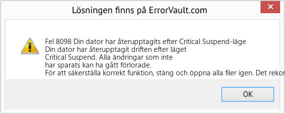 Fix Din dator har återupptagits efter Critical Suspend-läge (Error Fel 8098)