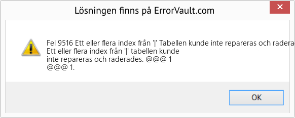 Fix Ett eller flera index från '|' Tabellen kunde inte repareras och raderades (Error Fel 9516)