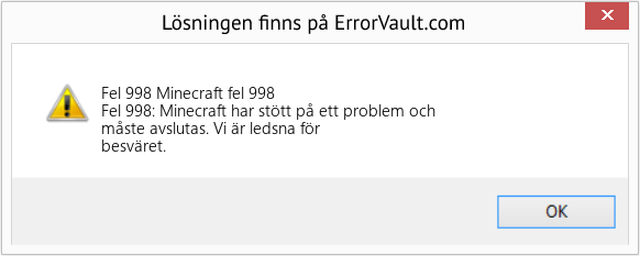 Fix Minecraft fel 998 (Error Fel 998)
