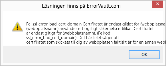 Fix Certifikatet är endast giltigt för (webbplatsnamn) (Error Fel ssl_error_bad_cert_domain)